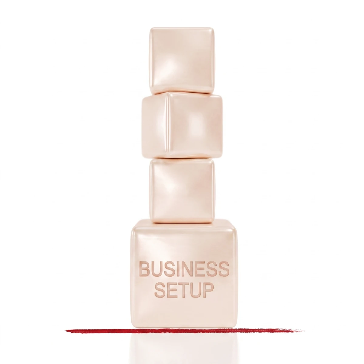 Stacked cubes with the words Business Setup and a red brush line beneath